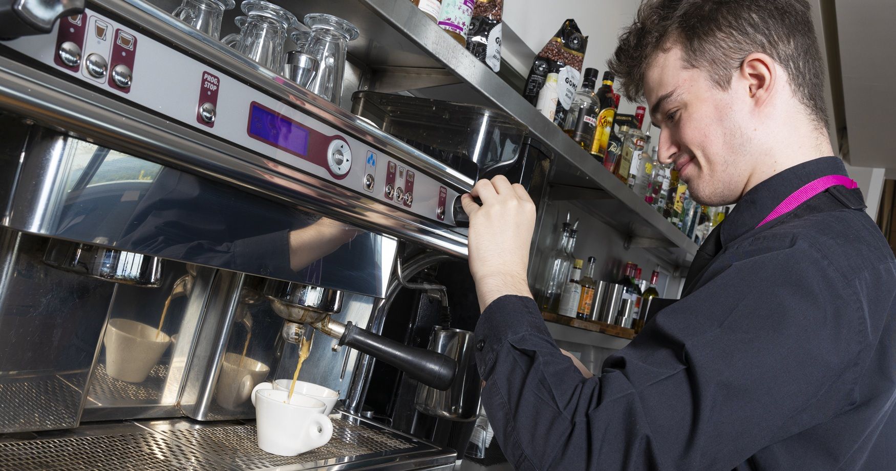 Student making coffee